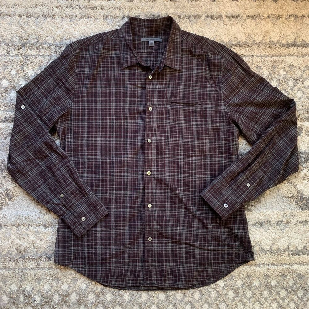John Varvatos Collection Purple Slim Fit Plaid Shirt Large